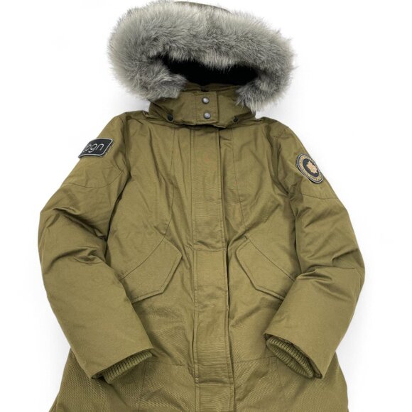 Toboggan Down Olive Green Removable Hood Fur Parka Puffer Coat Jacket Women's XS - Picture 3 of 12